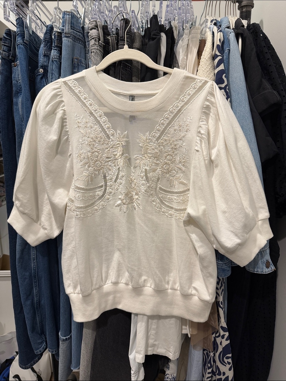 ANTHROPOLOGIE mesh cut out short sleeve sweatshirt. sz medium